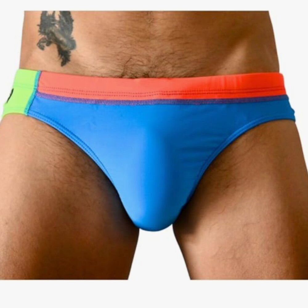 Men's 80's Retro Color Blocked Swim Briefs L
